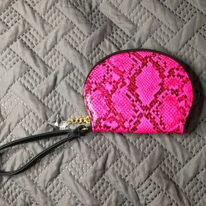 Neon pink skin print wrist wallet